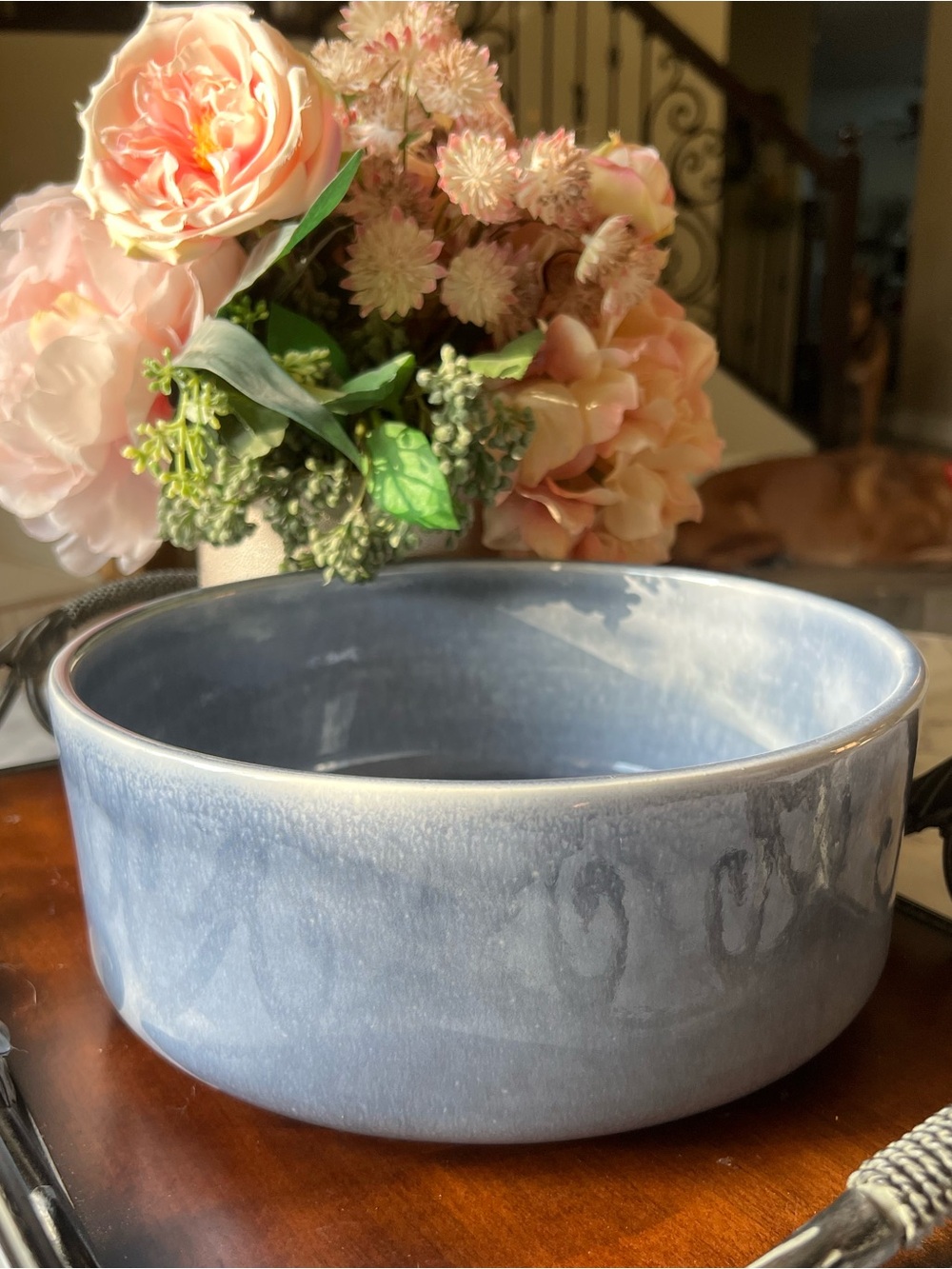 Prima Design Home- made in Portugal , Blue Marbled Galze Ceramic Serving Bowl